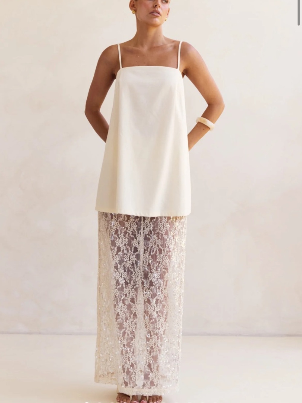 RUNWAY SCOUT VERA SEQUIN MAXI SKIRT (CREAM)